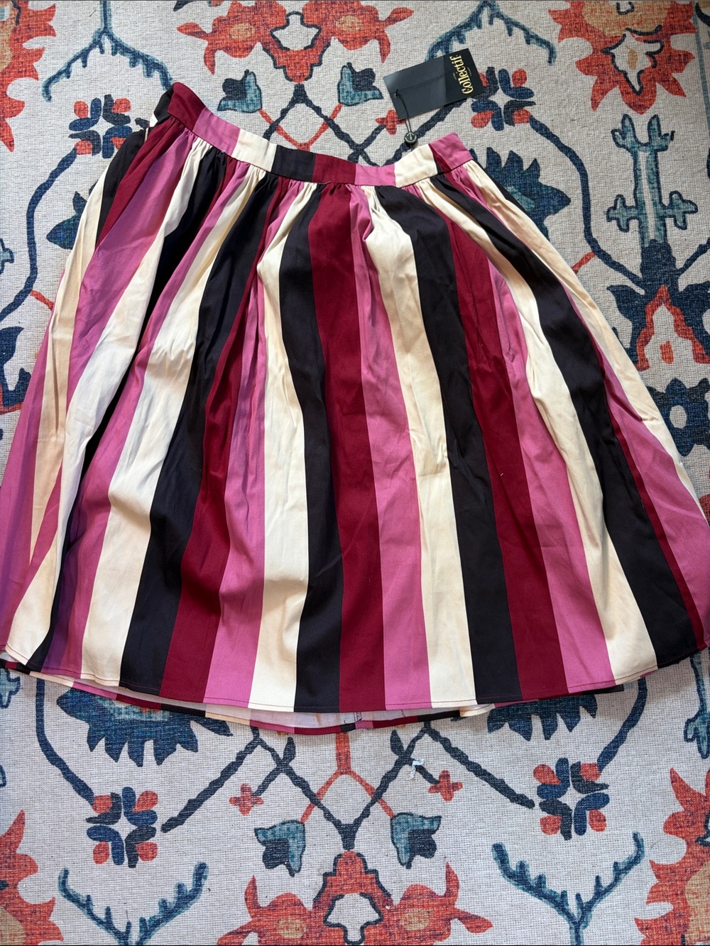 Collectif Striped Circle Skirt in Pink, Black & Cream